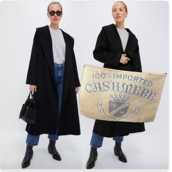 vintage tag Jackets & Blazers - VINTAGE super soft Cashmere Wrap vintage "robe" Black Coat